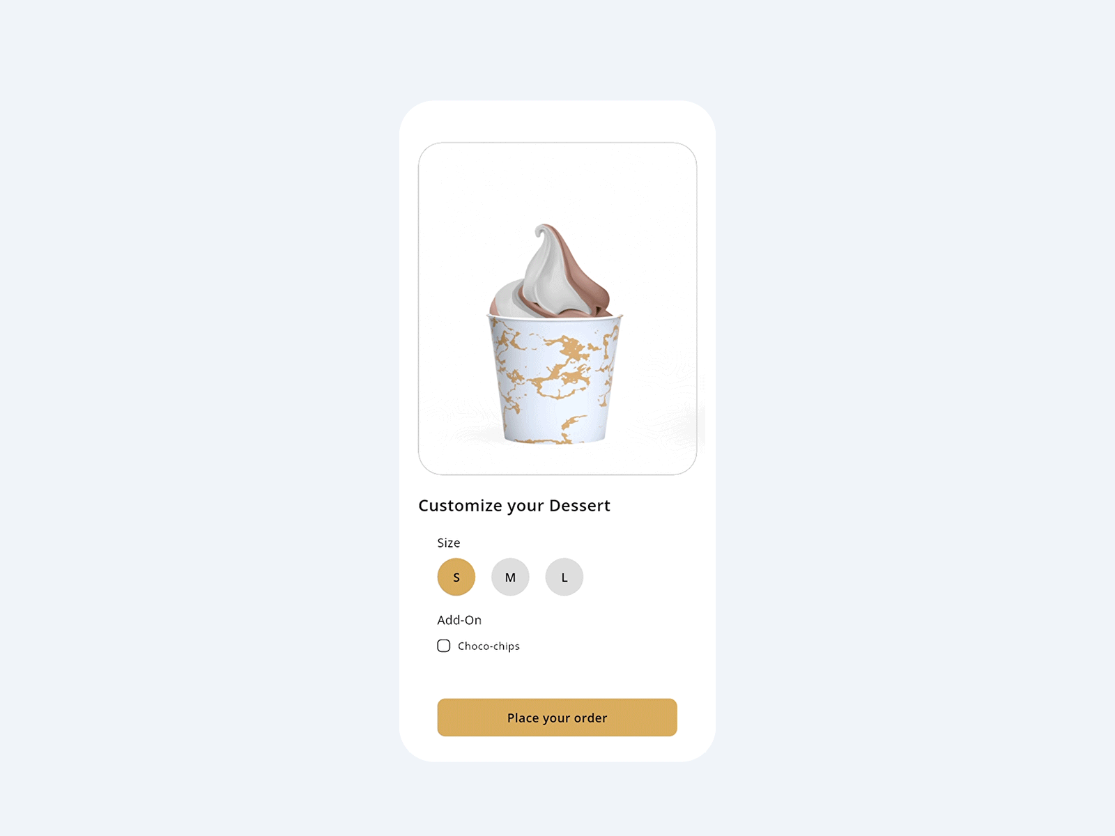 Customize Product UI Animation 033 adobexd animated app concept customize dailyui dailyuichallenge design icecream interaction interface light order product simple size ui uidesign ux