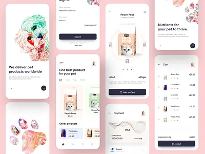 Pet Food Mobile App (Full) 2020 trend app app design cart delivery app food app illustration landing page mobile app pet pet adoption pet food ui ux visual design