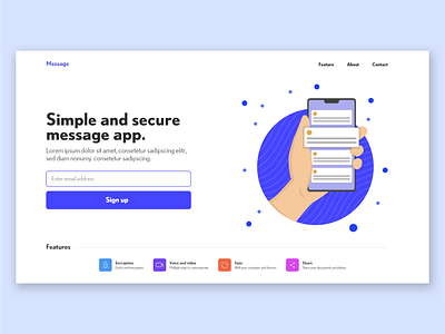 Message app Landing page concept design illustration interface landingpage simple ui ui design ux web webdesign website