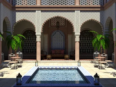 The Riad 3d architecture archviz building digital 3d lighting mediterranean moorish morocco patio riad sunny traditional