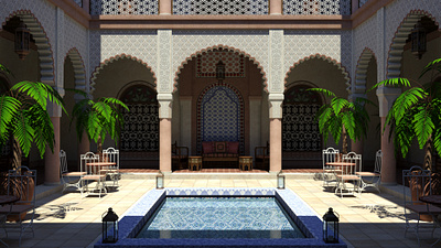 The Riad 3d architecture archviz building digital 3d lighting mediterranean moorish morocco patio riad sunny traditional