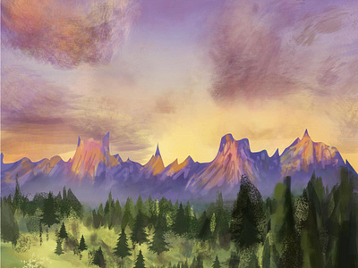 Landscape illustration clouds evening forest illustration illustration art illustrations illustrator landscape mountain mountains photoshop