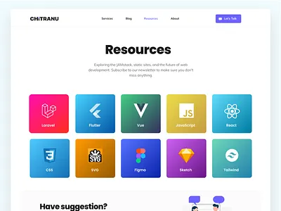 Resources Page - Chitranu branding clean company design figma gradient gradient color gradient logo illustration laravel resource resources resources page sketch typography ui ux web page
