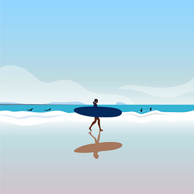 Surfing active color coloring flat girl illustration lifestyle nature ocean sea simple summer surf surfing swimming vector walking water woman