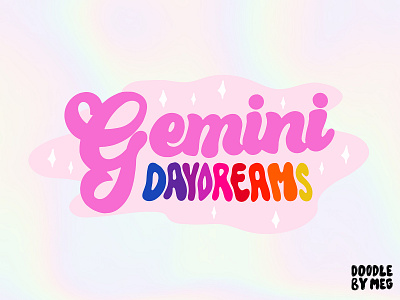 Gemini Daydreams Branding 70s brand branding design drawing gemini illustration lettering logo logo design logo mark logodesign logotype pattern procreate rainbow retro t shirt typography vintage