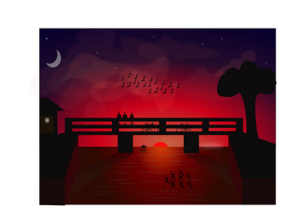 Sunset illustration bridge evening evening river friends illustration memory missing peace river sunnset illustration sunset