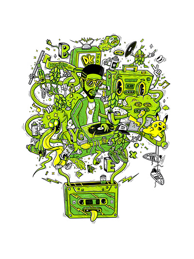 Hot Jams art caos character design characters color dj green illustration ilustración ipadpro jams music musica party procreate radio records sneakers spraycan weed