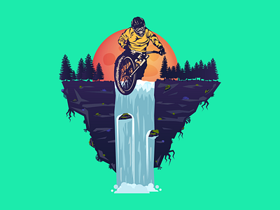 Droppin' in! downhill enduro flatearth flatland forest illustration moon mtb roots stickermule sun waterfall