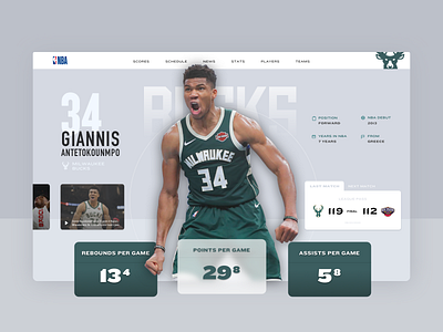 NBA Player Profile antetokounmpo app basket basketball design product score sketch sport stats ui ux uxui web