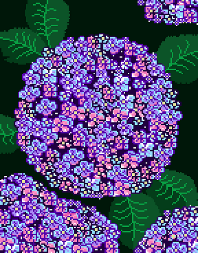 Pixel Hydrangea flowers pixel art pixelart