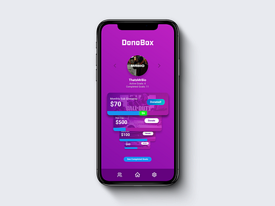 DonoBox app design donation gaming gradient interactive livestream simple streamer streaming twitch ui uidesign uiux video games