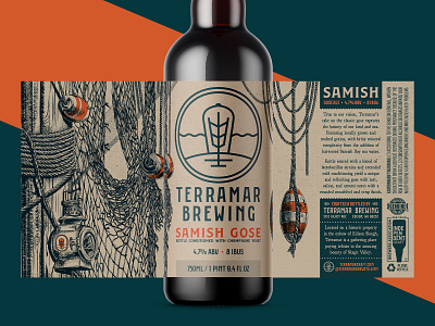 Samish Gose (Unused Concept 1) 750 ale beer bottle branding brew brewery brewing fishing gose illustration label lantern nautical net ocean packaging pnw samish washington