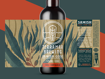 Samish Gose (Unused Concept 3) 750 alcohol ale beer beverage bottle branding brew brewery brewing design drink gose illustration label package packaging pnw seaweed washington