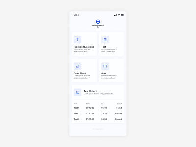 Driving Test App Concept app car challenge concept dailyui design driving figma minimal mobile redesign test ui ux