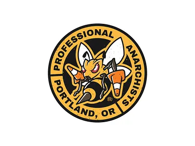 Professional Anarchists 3 adobe illustrator bee branding design distressed graphic design grungy illustration logo logo badge patch design personal brand portland sticker wasp