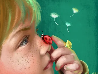 The baby girl with a ladybug baby book character children children book illustration design girl illustration illustrator ladybug typography