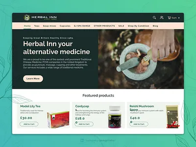 Herbal Inn | Your Alternative Medicine Online Marketplace doctor ecommerce figma fitness health invision landing page medicine online shop online shopping online store physician products responsive shopify shopping sketch tea web web design