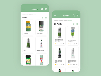 Stoodio Art Supplies 100 days of ui 100daysofui categories daily ui daily ui challenge dailyui dailyuichallenge ecommerce mobile app mobile ui shopping ui design