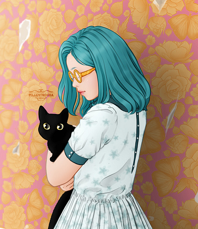 Secret Meow art cat cute digital digital art draw drawing drawthisinyourstyle girl illustration redraw