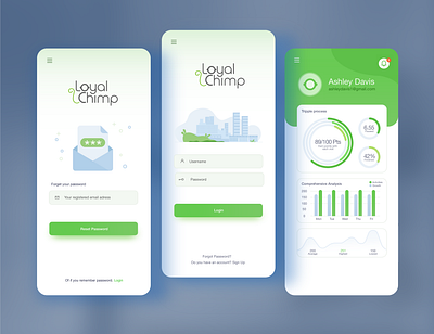 Loyal Chimp App Design android app app design apple chimp design flat game graphic design green gui ios minimalistic mobile app mobile design onboarding play google screens ui vibrant