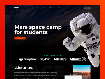 Space Camp animation app astronaut black design dark design dark theme dark ui flat helmet landing page landing page concept learning minimal nasa nasa landing page space camp students ui ux web