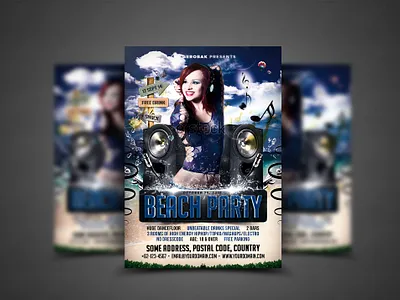 Beach Party Flyer Template abstract advertise background banner beach beat card concept dance design disco element enjoy entertainment eps10 event flyer fun girl