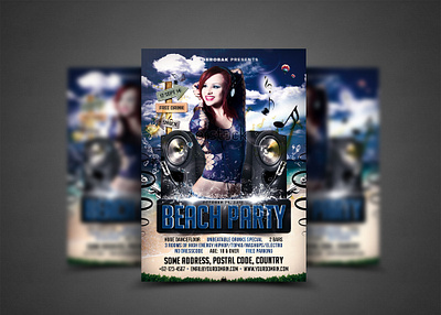 Beach Party Flyer Template abstract advertise background banner beach beat card concept dance design disco element enjoy entertainment eps10 event flyer fun girl