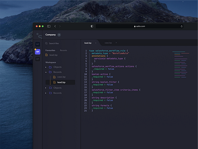 Salto - Code editor - Dark Mode 🖥 app cloud service code code editor coding css dark dark mode dark ui database desktop app developer developer app html javascript saas side menu text editor uidesign web application