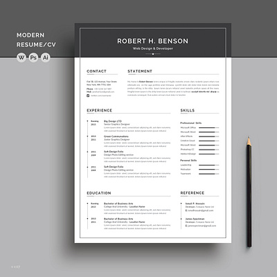 Word Resume/CV clean resume creative resume curriculum vitae cv template download free modern modern resume professional resume resume cv resume template template word