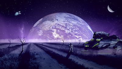 Space Fantasy astronaut design hero area illustration landscape landscape illustration night nightsky space space illustration spaceman spaceship