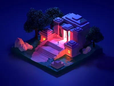 Sanctuary – Midnight 3d 3d art 3d ilustration art blender blender 3d blender3d blendercycles cycles render cyclesrender diorama illustration isometric isometry render temple