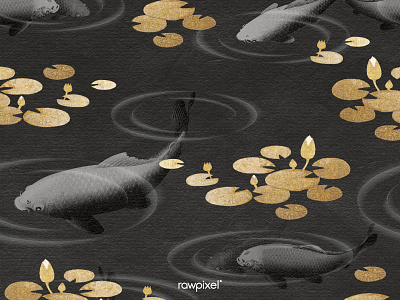 Vintage Animals : Background animal artwork background black background black carp black fish black koi carp carp fish design design element design resource fish gold golden graphic high resolution illustrated illustration koi