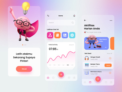 Mobile Design - Education App 3d 3d illustration app blur blurred background brain card chart dailyui dashboard design education learn learning app mobile trending ui ui design uiux webdesign