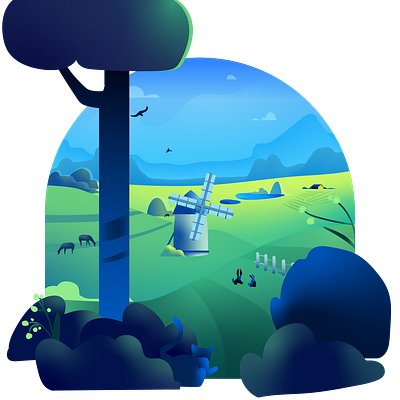 Animals animals country countryside design flat france illustration landscape landscape illustration minimal vector windmill