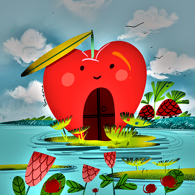 The apple house 2d color design digital painting dribbble illustration magical motion graphics procreate ui