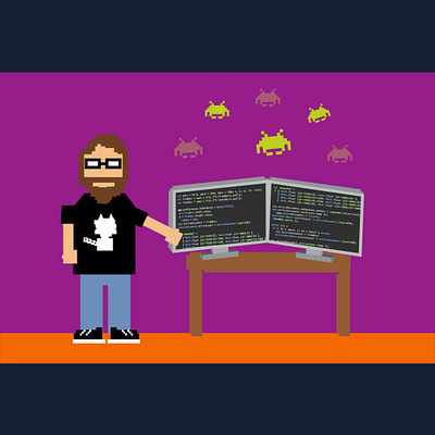 Pixelated gamer character 2000s 90s character code coding computercoder design gamer gamerdude graphic graphicdesign graphics illustration illustrator itcrowd retro retro design retrocharacter vector