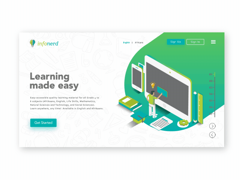 Infonerd Alternative Landing Page after effects animation design education interaction design landing page design landing page ui motion design ui ui design ux web