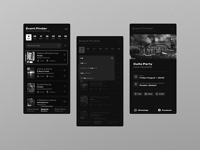 Event Finder App app black white calendar clean design discovery druk event events filter finder music poppins search typography ui ui design ux web design