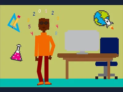 The brainiac 2000s character characterdesign design gamer gaming gaminglogo graphic graphicdesign graphics illustration illustrator mathematics maths pixelcharacter pixeldesign retro scientist vector