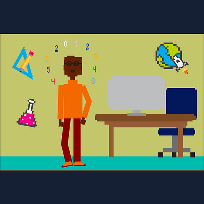 The brainiac 2000s character characterdesign design gamer gaming gaminglogo graphic graphicdesign graphics illustration illustrator mathematics maths pixelcharacter pixeldesign retro scientist vector