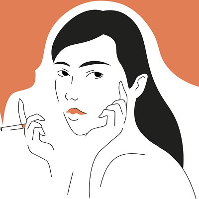 puff adobe illustrator cigarette design illustration line artwork lineart minimalistic simple smoker vector woman illustration woman portrait