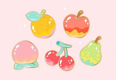 Animal crossing island fruits animal crossing apple cherry fruits gaming illustration lettering peach pear pearl switch typography