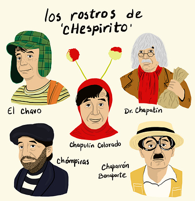 Mexican comedian Chespirito's characters - Personal project artist card design character design concept design digital illustration dribbble editorial illustration flat design graphic design illustration portrait illustration