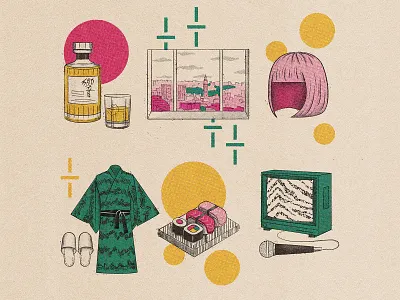 Movie Bits - Lost in Translation cinema comics illustration japan karaoke lost in translation movies retro illustration tokyo