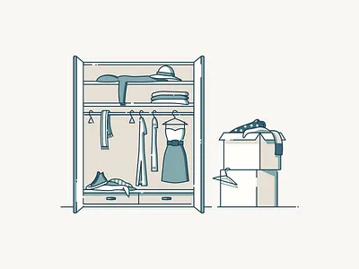 Packing box boxes closet cloths design dress dresser dresses flat hanger hangers hat illustration inspiration outline shoes sketch ui vector web