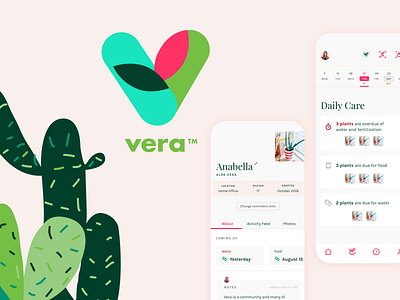 Vera: Plant care management app home ios ios app mobile app mobile app design pink ui plant app plants profile page ui uidesign ux