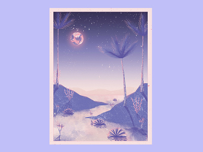 Somewhere in the desert the moon is shining art artwork desert illustration jungle tropical