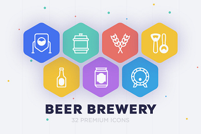 Beer Brewery | 32 Icons Set alcohol ale bar beer brewery craft drink glass icon icon design icon set icons icons set illustration malt manufacturing mug sign symbol