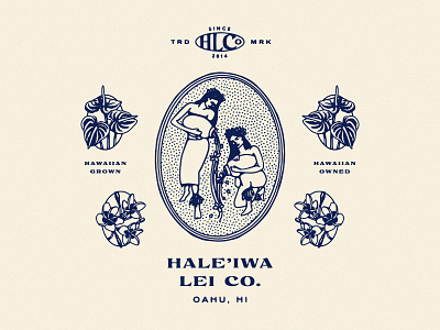 Haleiwa Lei Co. badge design brand identity branding crest design feminine branding floral brand florist florist branding hawaiian branding illustration logo merch design merchandise design record label branding retro branding shirt illustration tropical branding vintage branding vintage illustration vintage logo