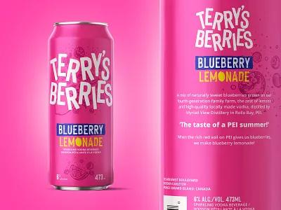 Terry's Berries Blueberry Lemonade Vodka blueberry brand branding design illustration lemonade lettering logo pink toronto typography vodka